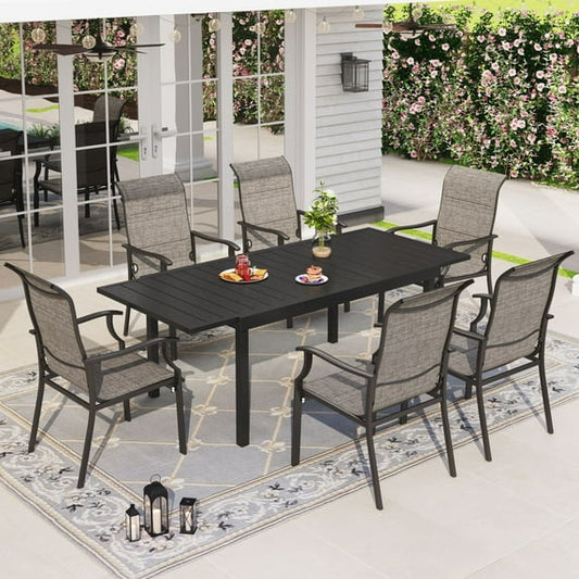Sophia & William 7 Pieces Metal Patio Dining Set for 6 Outdoor Textilene Chairs Table Set