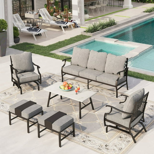 Sophia&William 7 Seat Patio Conversation Set Outdoor Sofa Furniture Set with Marble Table & Ottomans, Gray