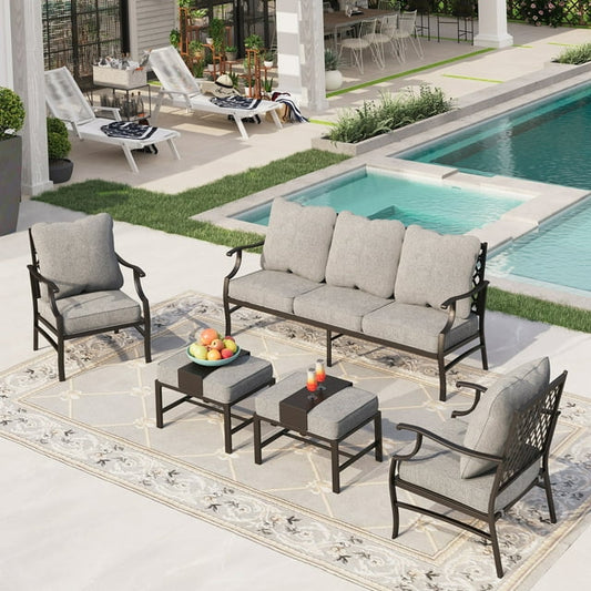 Sophia&William 7 Seat Patio Conversation Set Outdoor Sofa Furniture Set with Ottomans, Gray