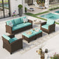 Sophia & William 7-seat Wicker Patio Convesation Set Wicker Outdoor Sectionals Sofa Set, Blue