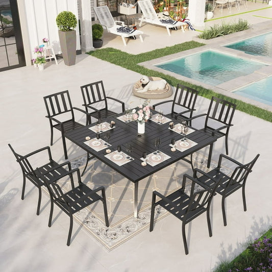 Sophia & William 9 Piece Outdoor Metal Patio Dining Set 60" Square Table and Chairs Furniture Set for 8, Black