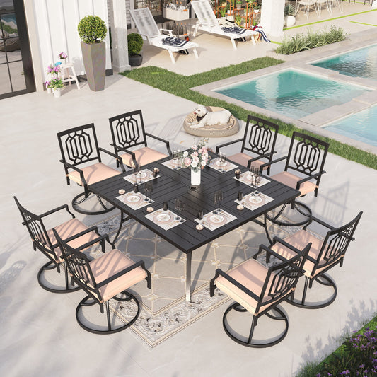 Sophia & William 9 Piece Outdoor Metal Patio Dining Set 60" Square Table and Cushioned Swivel Chairs Furniture Set