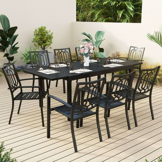 Sophia & William 9 Pieces Metal Outdoor Patio Dining Set with Extendable Table - Black