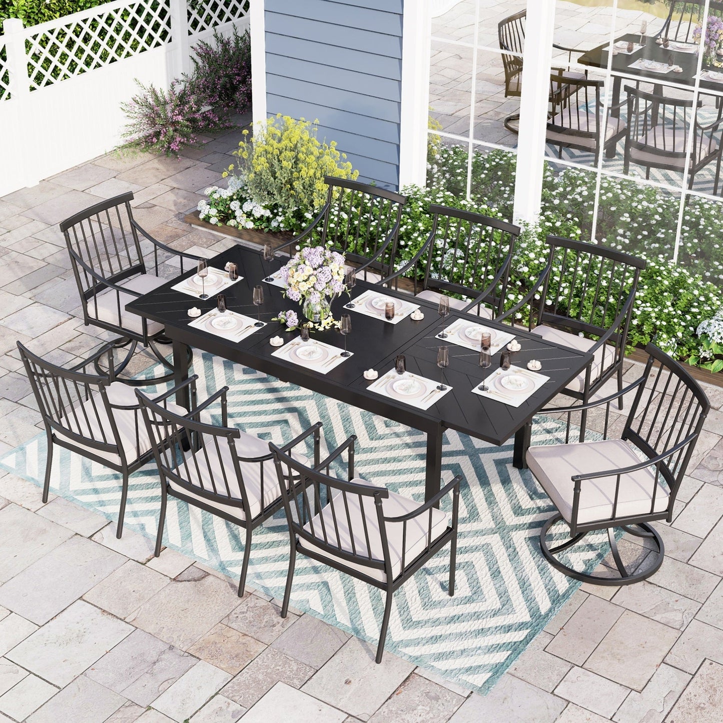 Sophia & William 9 Pieces Metal Patio Dining Set Swivel Chairs and Extendable Table Set