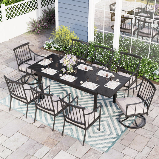 Sophia & William 9 Pieces Metal Patio Dining Set Swivel Chairs and Extendable Table Set