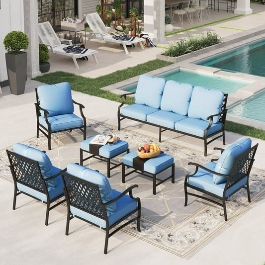 Sophia&William 9 Seat Patio Conversation Set Outdoor Sofa Furniture Set with Ottomans, Blue