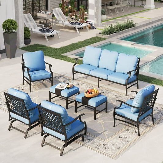 Sophia&William 9 Seat Patio Conversation Set Outdoor Sofa Furniture Set with Ottomans, Blue