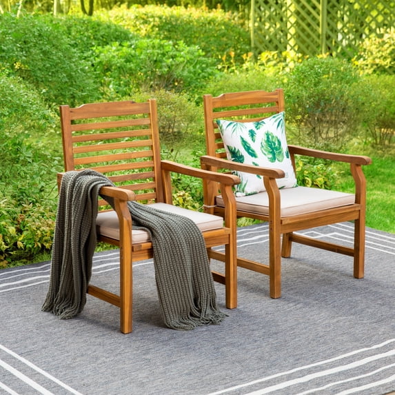 Sophia & William Acacia Wood Outdoor Patio Dining Chairs with Cushions Outside Armchairs for Porch, Backyard, Garden, Balcony, Set of 2