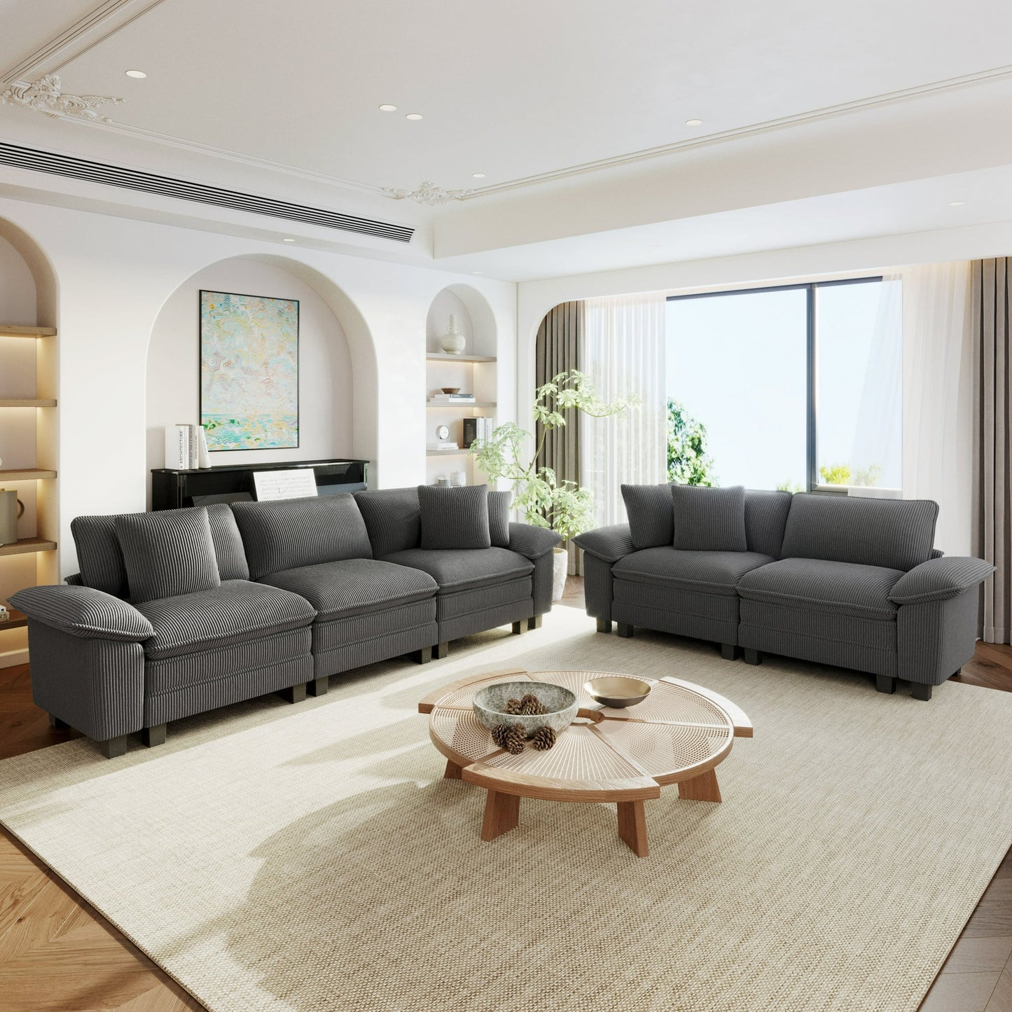 Sophia&William Convertible Sectional Sofa Couch, Modern Corduroy Couch 5-Seat Sofa Sectional for Living Room,Gray