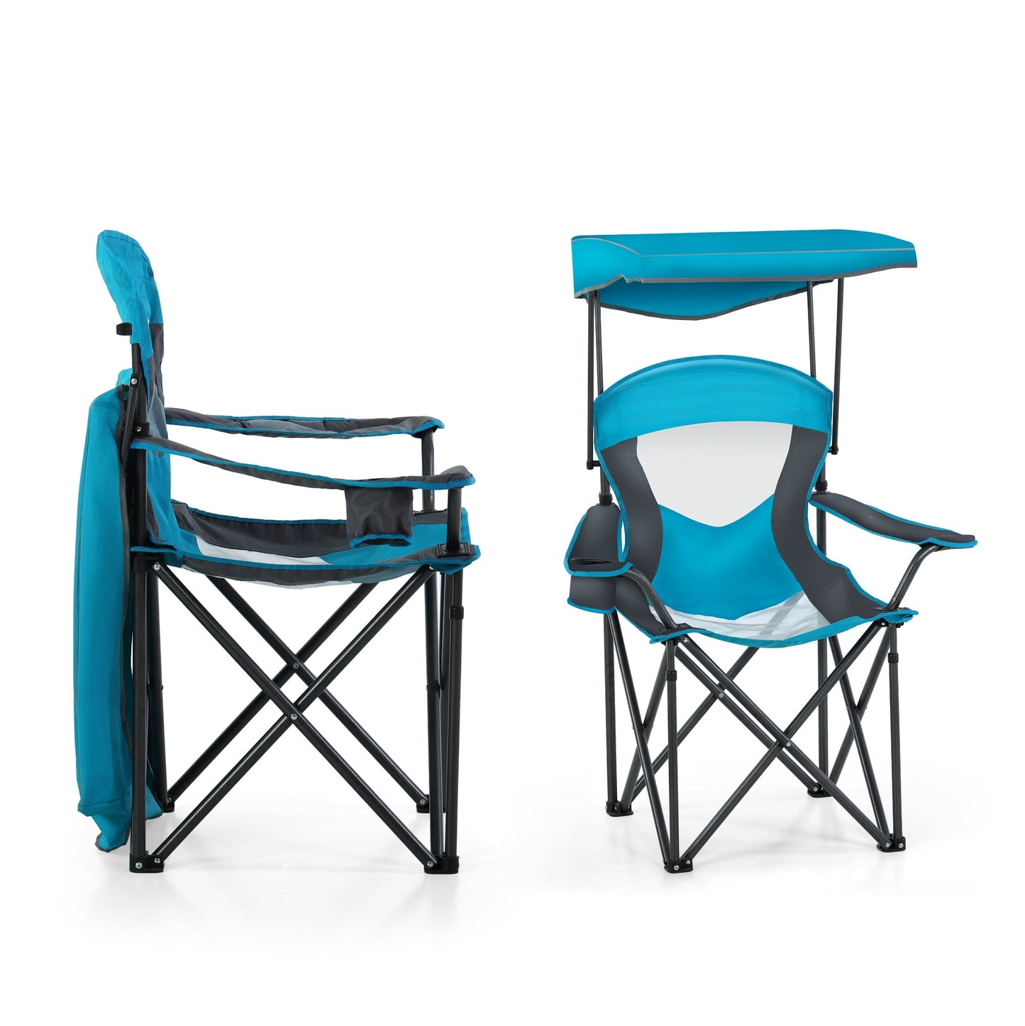 Sophia & William Oversized Camping Chair Outdoor Portable Folding Chair Heavy-Duty Steel Frame Support 350 Lbs, 2 Pack, Blue