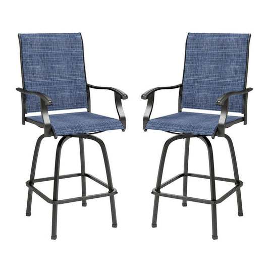 Sophia & William Outdoor Patio Metal Swivel Bar Stools Textilene Height Chairs Furniture Set of 2, Blue
