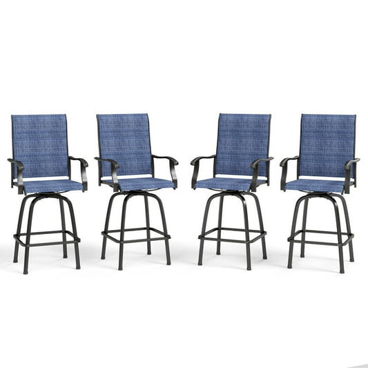 Sophia & William Outdoor Patio Metal Swivel Bar Stools Textilene Height Chairs Furniture Set of 4, Blue