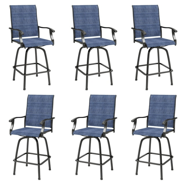 Sophia & William Outdoor Patio Metal Swivel Bar Stools Textilene Height Chairs Furniture Set of 6, Blue