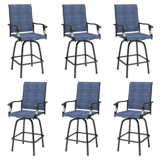 Sophia & William Outdoor Patio Metal Swivel Bar Stools Textilene Height Chairs Furniture Set of 6, Blue