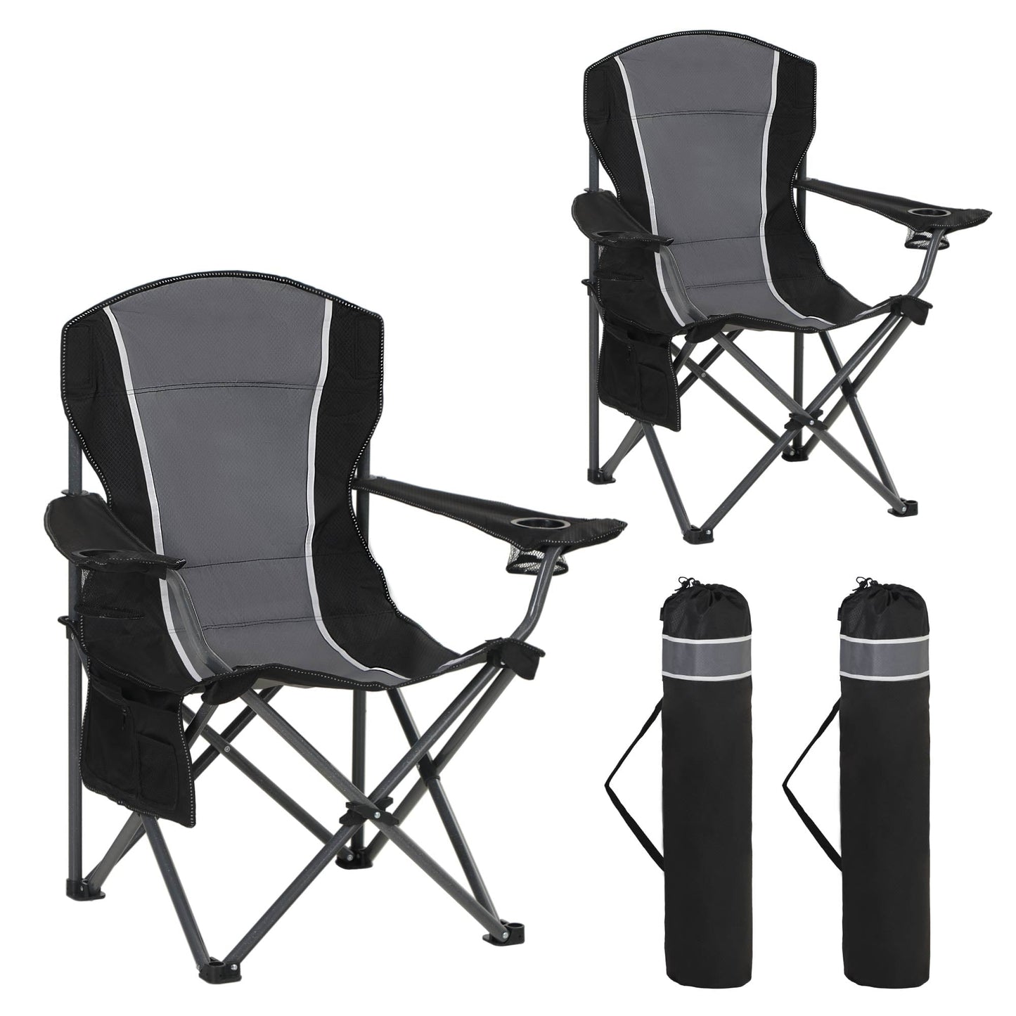Sophia & William Heavy Duty Camping Chair Outdoor Oversized Padded Lawn Chair with Cooler, 450LBS Capacity, 2 Pack, Green