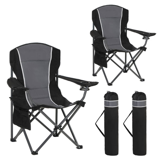 Sophia & William Heavy Duty Camping Chair Outdoor Oversized Padded Lawn Chair with Cooler, 450LBS Capacity, 2 Pack, Green