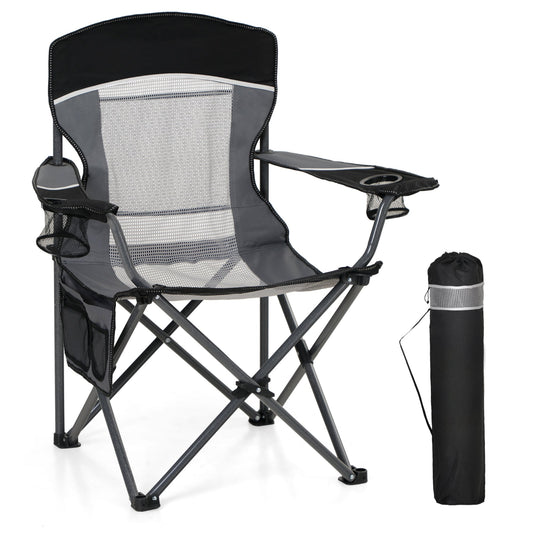 Sophia & William Oversized Camping Chair Portable Mesh Folding Chair with Cup Holder Supports Up to 450Lbs for Outdoor, Fishing, Beach, Backyard， Black
