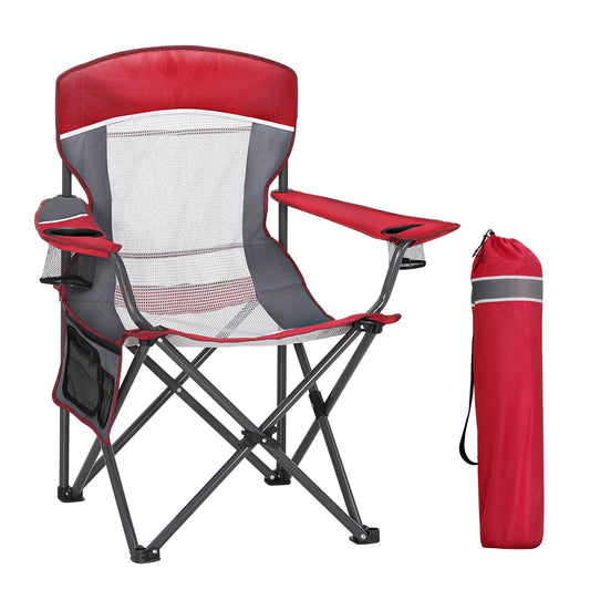Sophia & William Oversized Camping Chair Portable Mesh Folding Chair with Cup Holder Supports Up to 450Lbs for Outdoor, Fishing, Beach, Backyard， Red