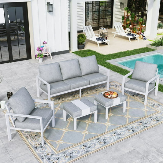 Sophia & William Patio Aluminum Conversation Set Outdoor White Frame Sofa &Table Funiture Set, Gray Cushions