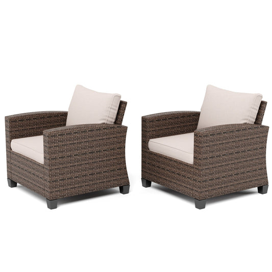 Sophia & William Wicker Patio Chairs Set of 2 With Beige Cushions