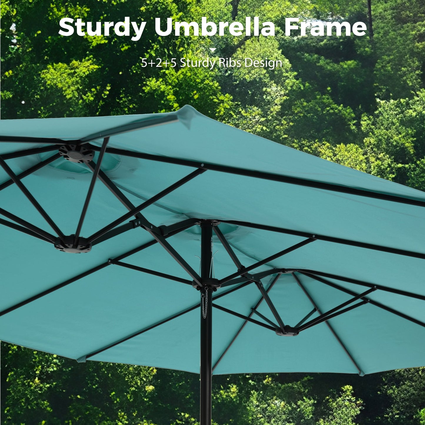 Alpha Joy 15ft Outdoor Patio Umbrella Extra-Large Double-Sided Garden Umbrella with Crank Handle and Base - Turquoise