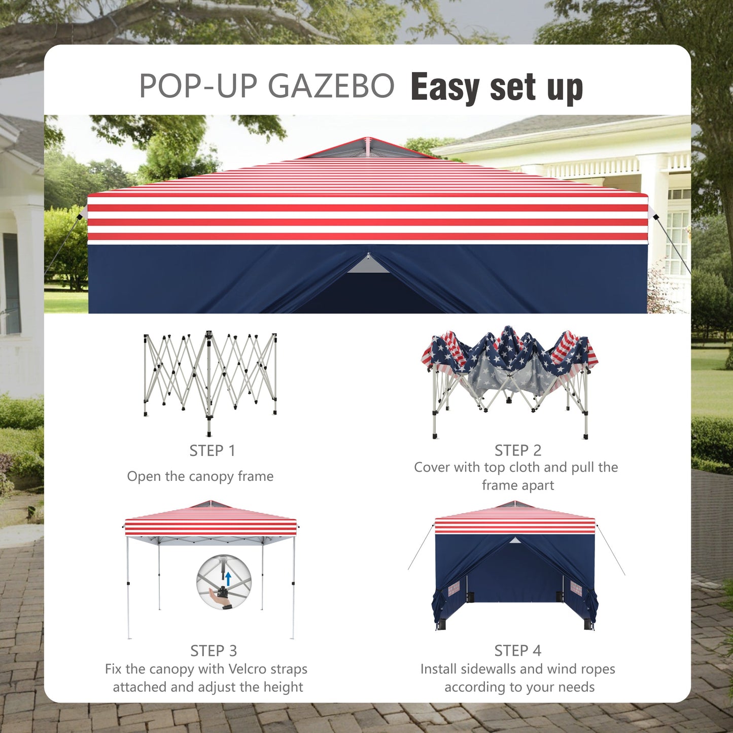 10'x 10'ft Pop Up 3 Height Adjustable Canopy Tent with 4 Side Walls