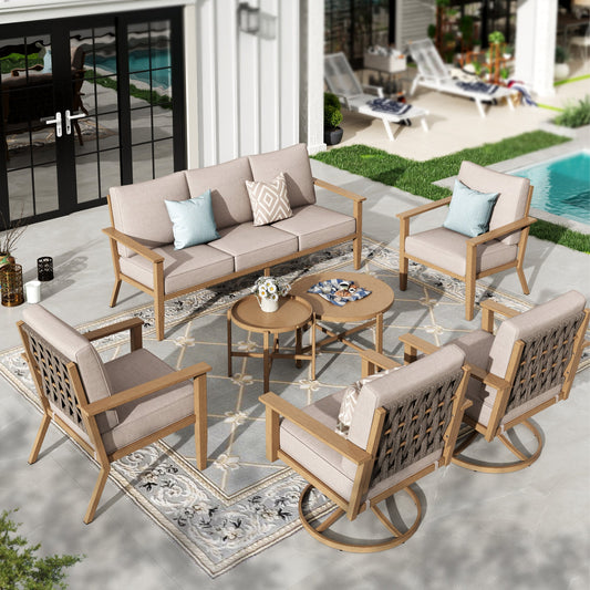 Sophia & William 7 Seat Patio Outdoor Furniture Set Wooden-like Conversation Set with Chairs & Detachable Coffee Table, Beige
