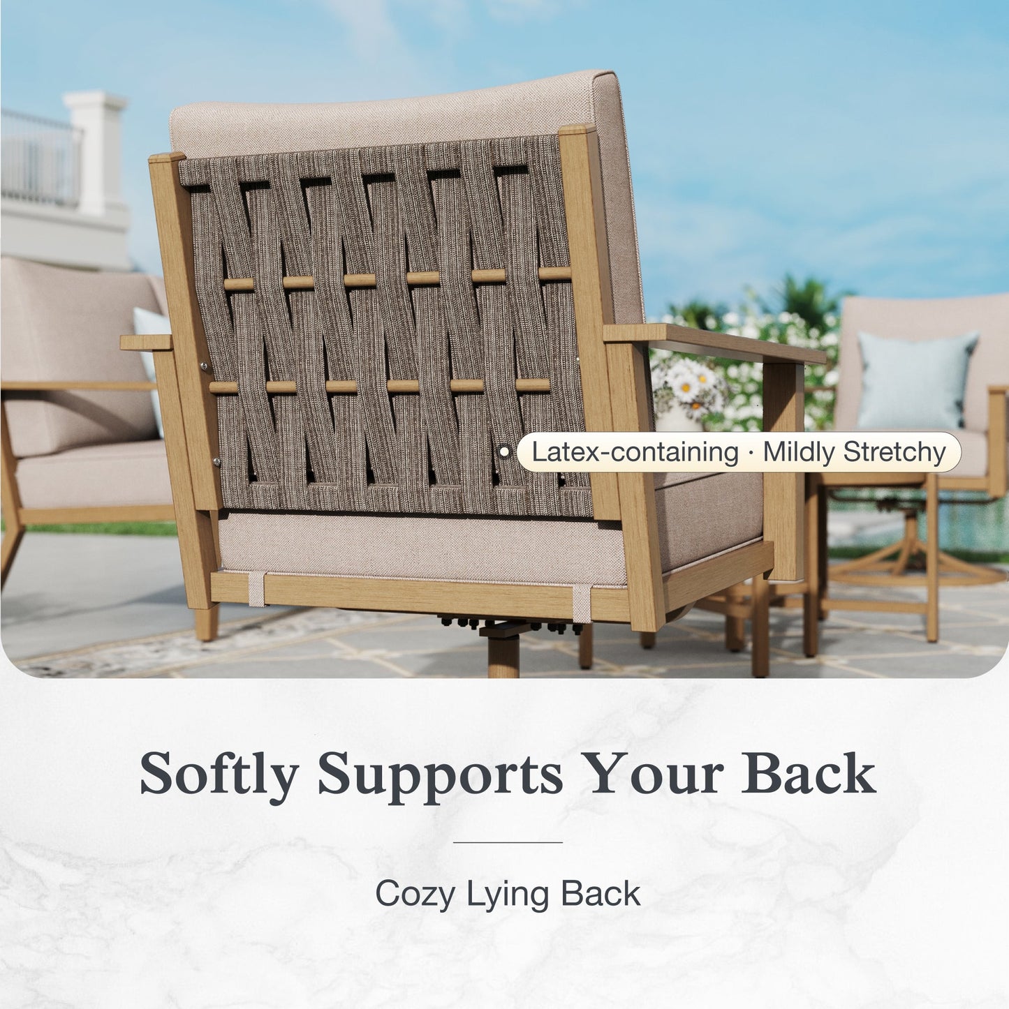 Sophia & William 5 Seat Patio Outdoor Furniture Set Wooden-like Conversation Set with Swivel Chairs & Coffee Table, Beige