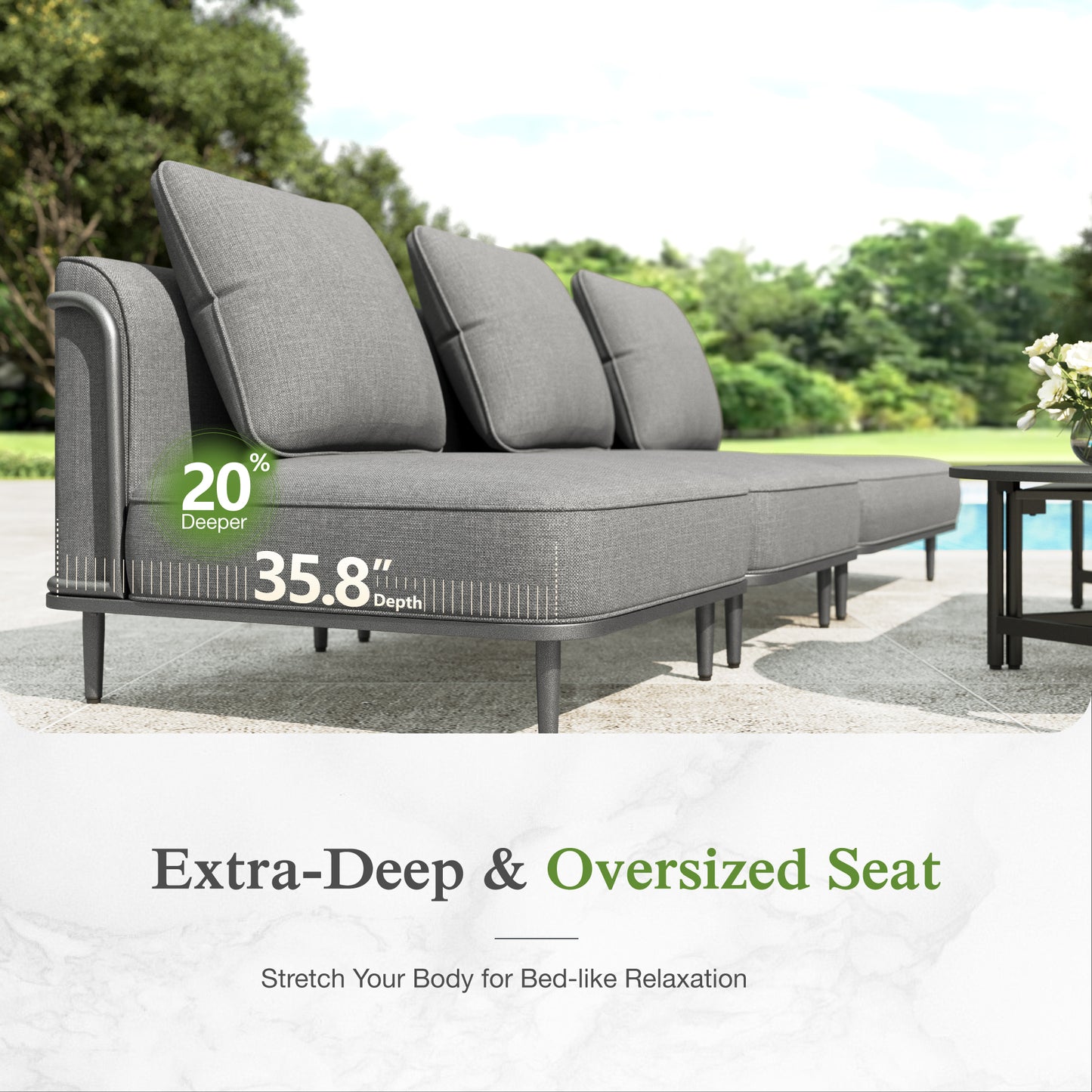 Sophia & William 11-Piece Modular Patio Furniture Set 10-Seat Low-Profile Sofa with Extra Thick Cushions, Nesting Tables & Side Table, Grey