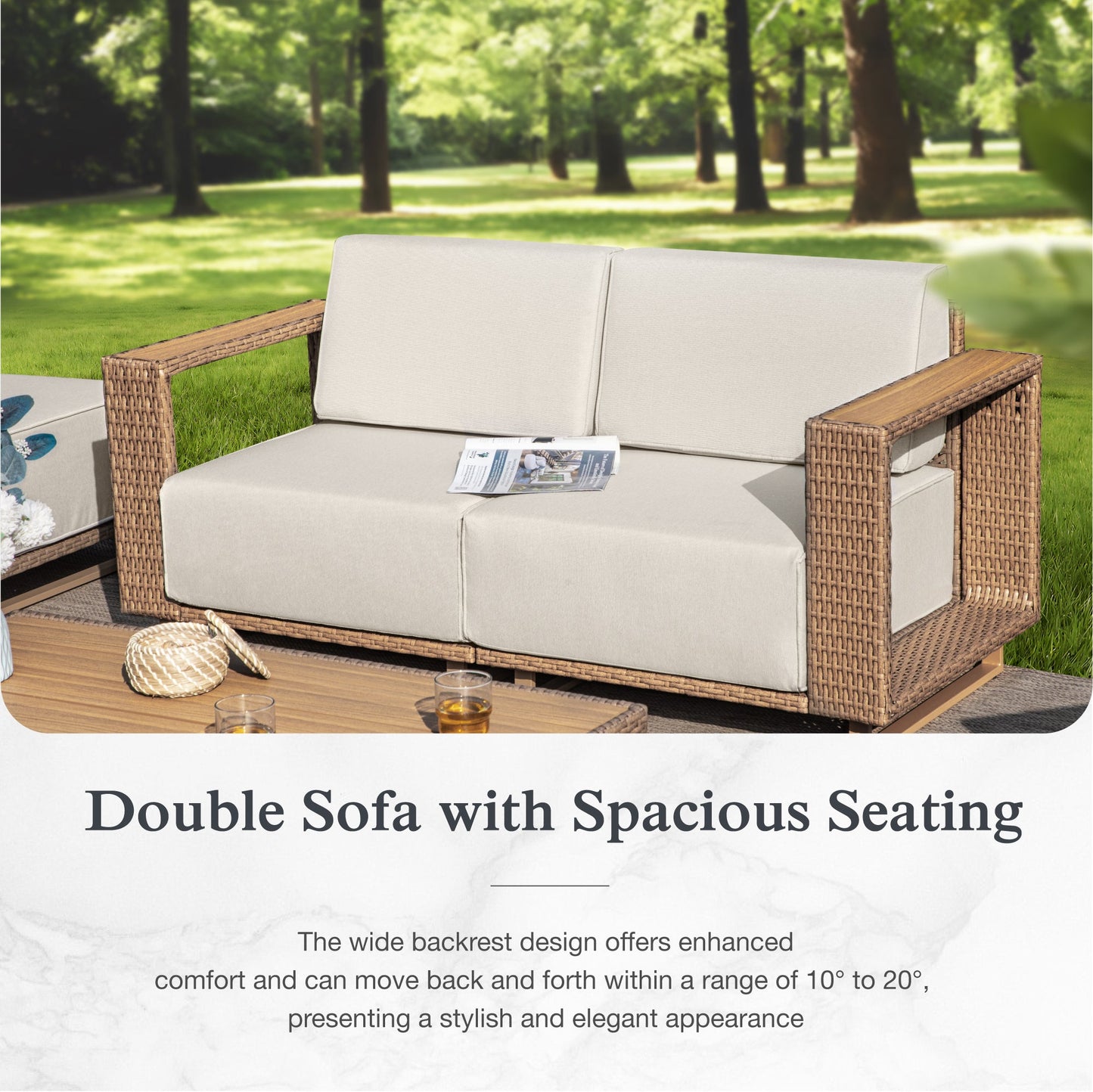 Sophia & William 7 Pieces Wicker Patio Furniture Set 6-Seat Outdoor Cushioned Conversation Set with 2Pcs Swivel Chairs, Yellow-Brown & Beige