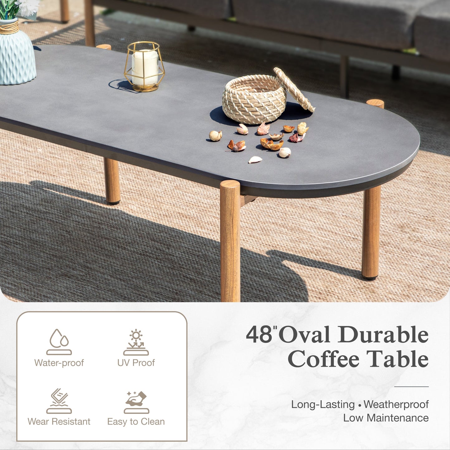 Sophia & William 6 Pieces Rope Weaving Metal Patio Furniture Set 6-Seat Outdoor Cushioned Conversation Set with Coffee Table, Gray