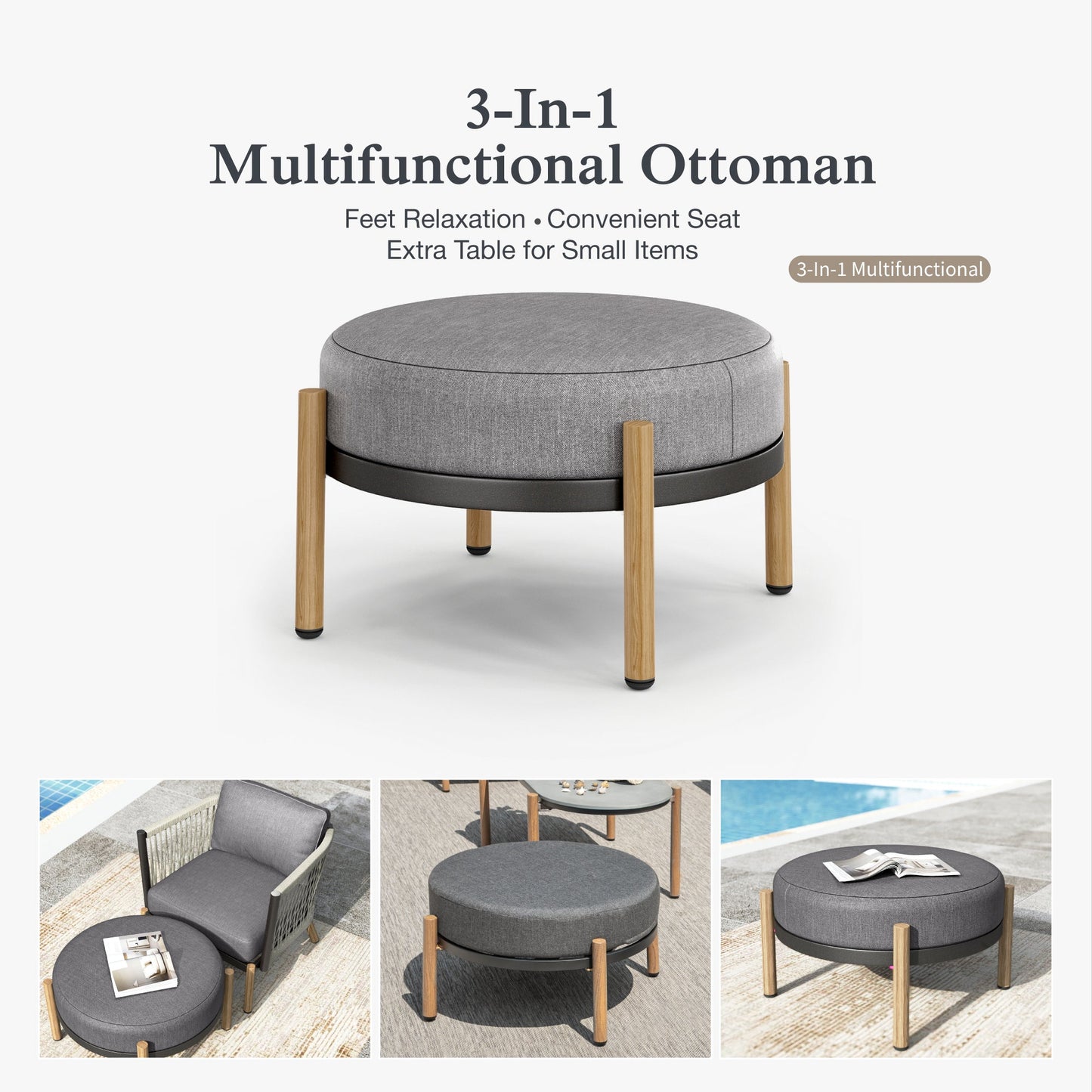 Sophia & William 6 Pieces Rope Weaving Metal Patio Furniture Set 6-Seat Outdoor Cushioned Conversation Set with Coffee Table, Gray