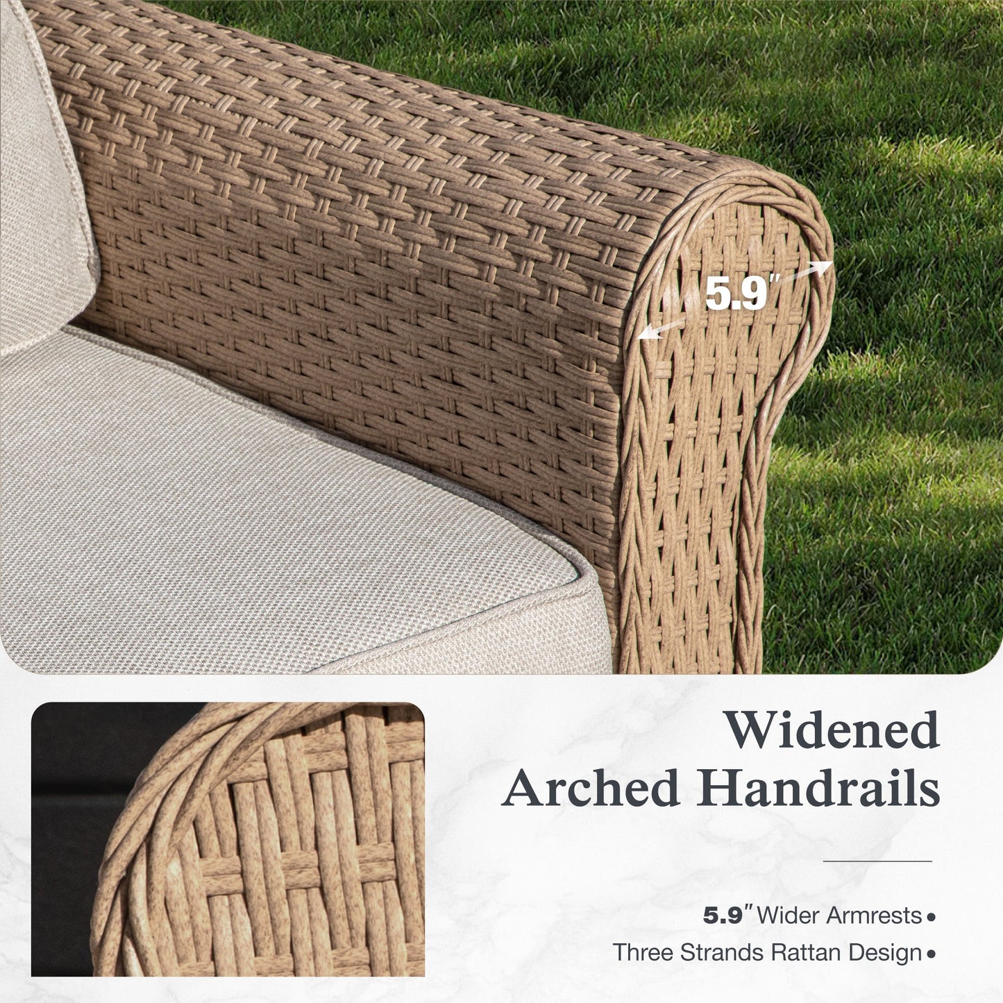 Sophia & William 6 Pieces Wicker Patio Furniture Set 7-Seat Outdoor Cushioned Conversation Set with Fire Pit Table, Beige