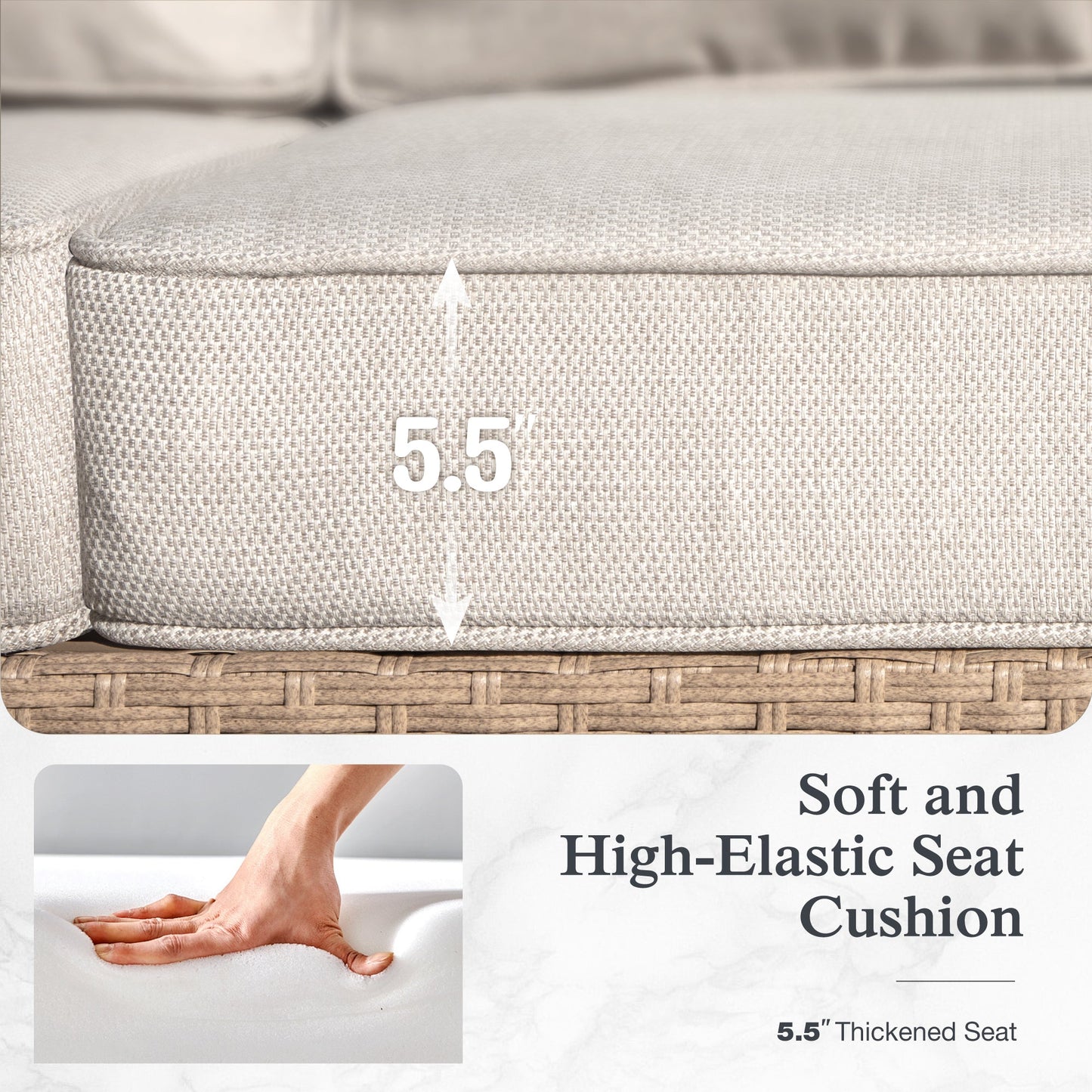 Sophia & William 8 Pieces Wicker Patio Furniture Set 7-Seat Outdoor Cushioned Conversation Set with Fire Pit Table, Yellow & Beige