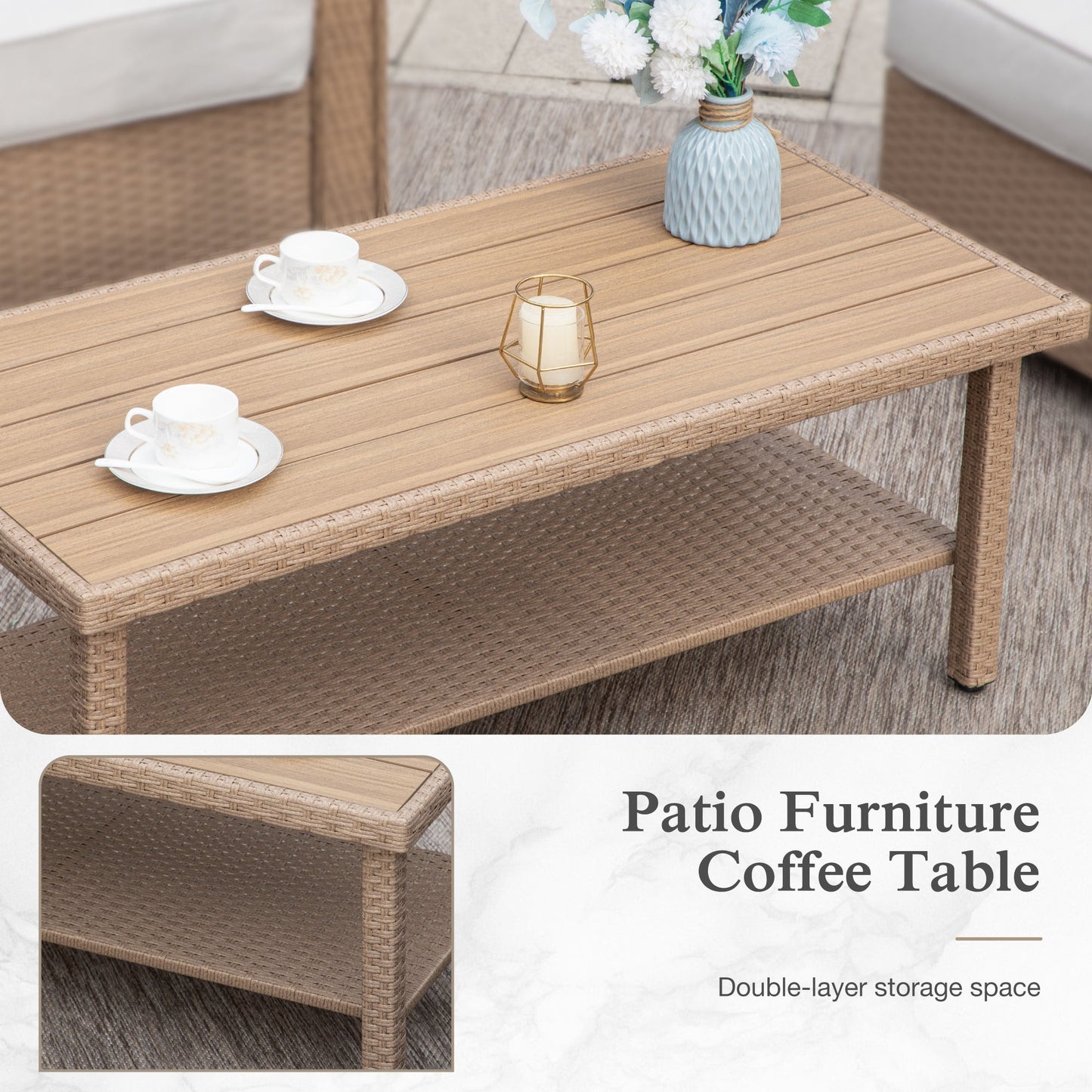 Sophia & William 6 Pieces Wicker Patio Furniture Set 7-Seat Outdoor Cushioned Conversation Set with Coffe Table, Beige