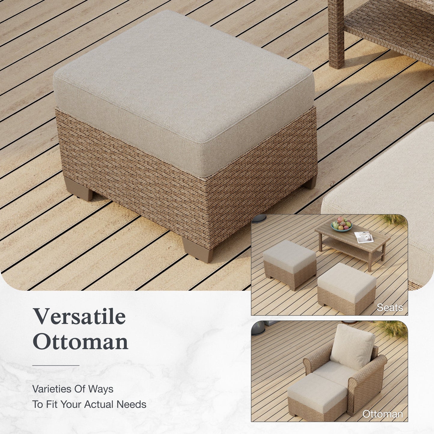 Sophia & William 8 Pieces Wicker Patio Furniture Set 9-Seat Outdoor Cushioned Conversation Set with Fire Pit Table, Beige