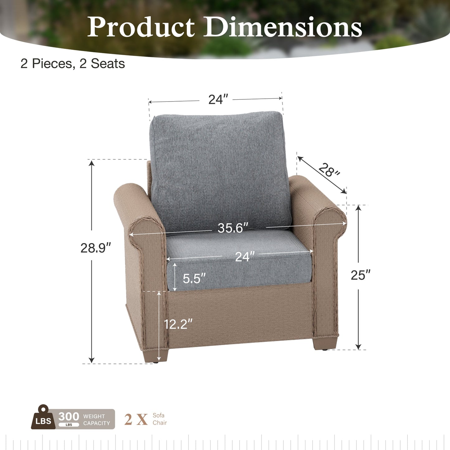 Sophia & William 2 Pieces Wicker Patio Furniture Set 2-Seat Outdoor Conversation Set with Cushions, Yellow & Gray