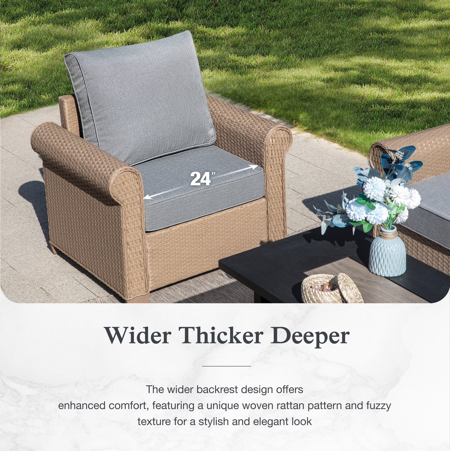 Sophia & William 6 Pieces Wicker Patio Furniture Set 7-Seat Outdoor Cushioned Conversation Set with Fire Pit Table, Gray