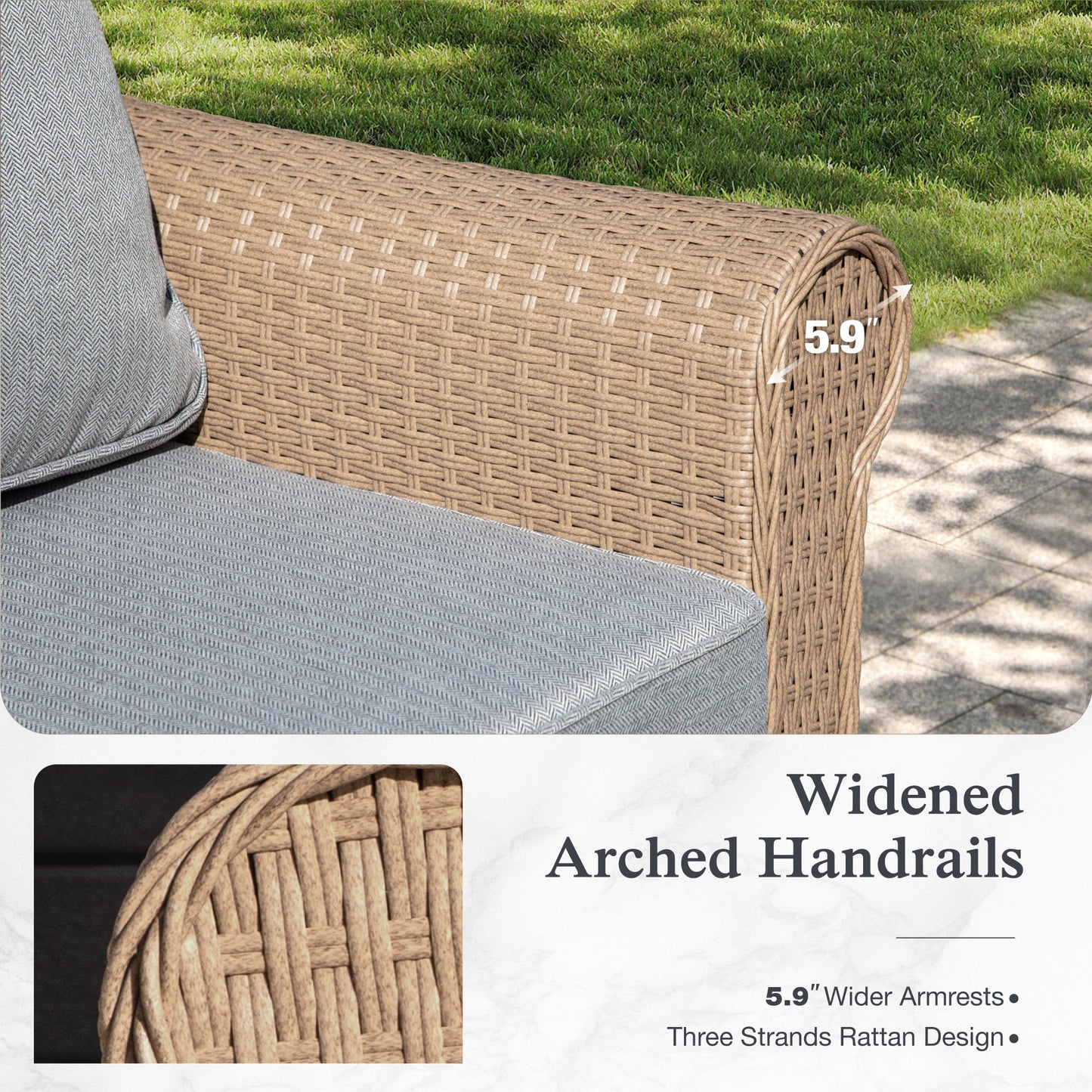 Sophia & William 5 Pieces Wicker Patio Furniture Set 5-Seat Outdoor Conversation Set with Cushions, Yellow & Gray