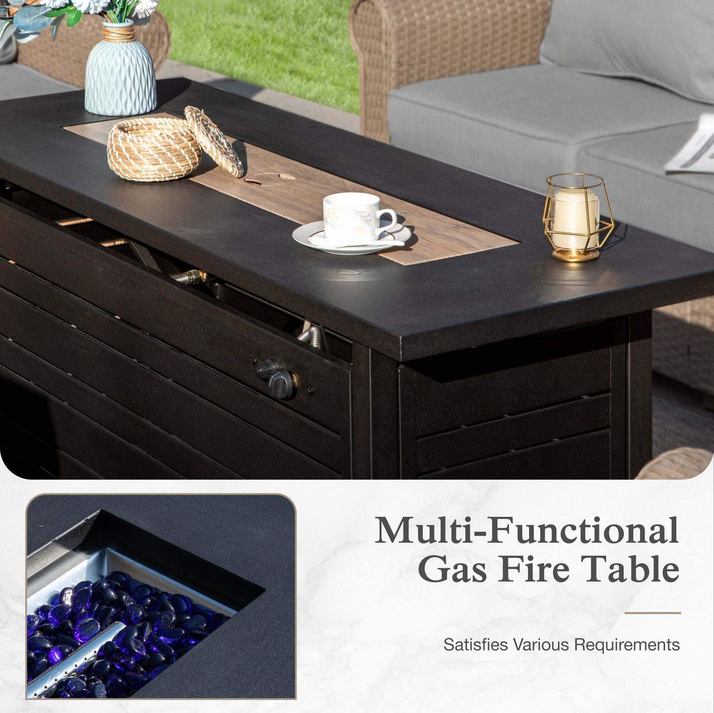 Sophia & William 8 Pieces Wicker Patio Furniture Set 9-Seat Outdoor Cushioned Conversation Set with Fire Pit Table, Gray