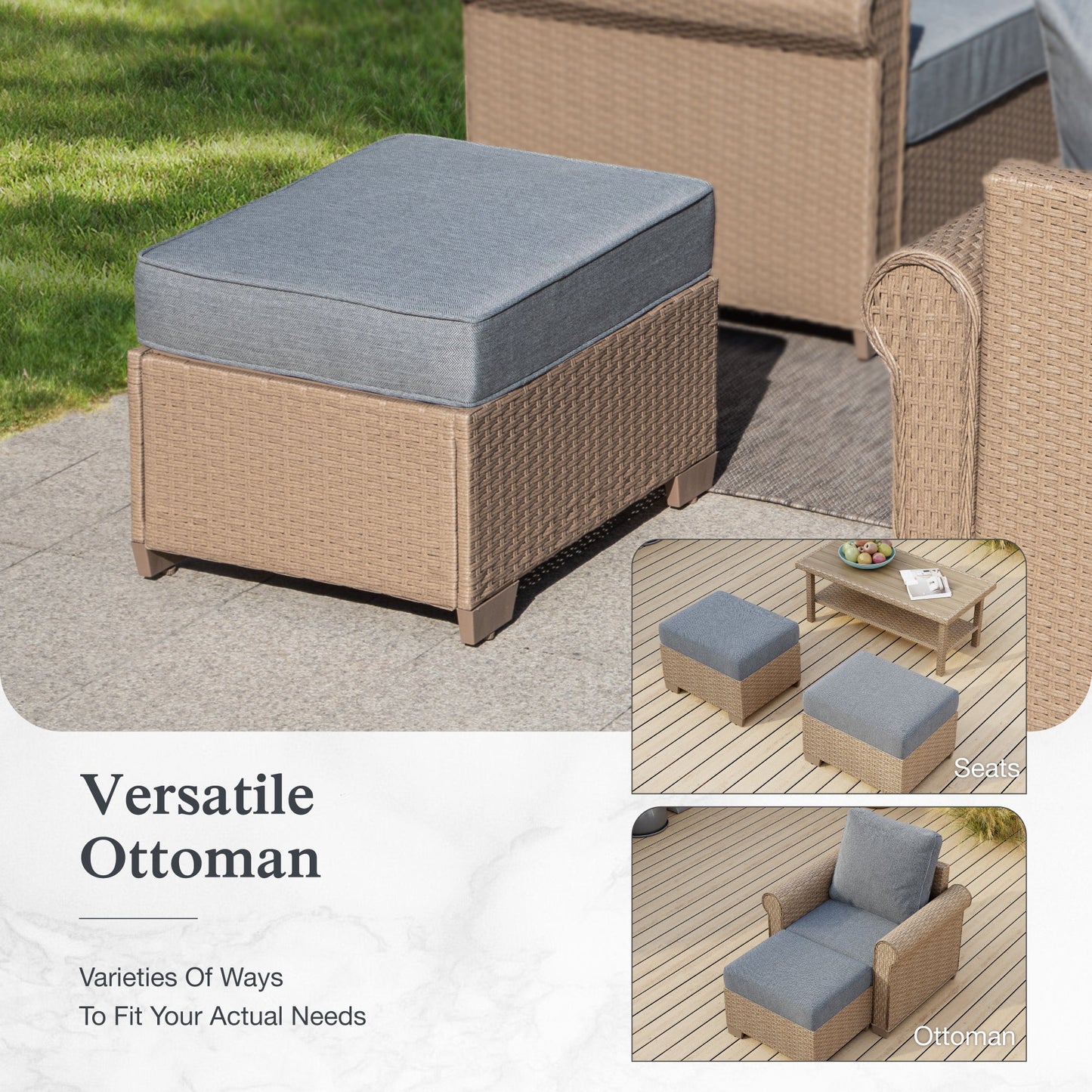 Sophia & William 6 Pieces Wicker Patio Furniture Set 7-Seat Outdoor Cushioned Conversation Set with Coffe Table, Gray