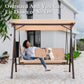 3-Seat Outdoor Converting Canopy Swing Glider Patio Hammock with Side Table - Beige