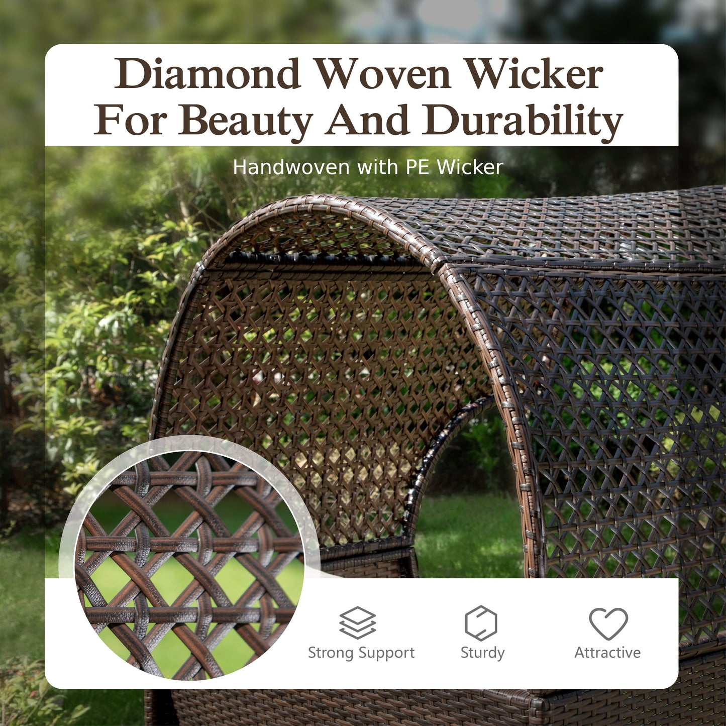 Sophia & William Outdoor Patio Oversized Rattan Wicker Egg Chair with Cushion, Brown & Beige