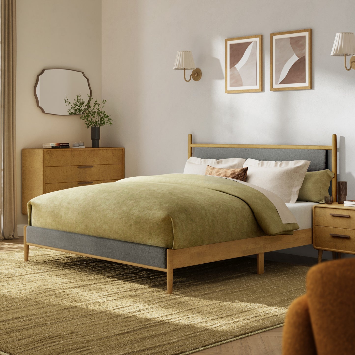 Sophia & William King Size Wood Bed Frame Upholstered Platform Bed Frame with Headboard & Footboard Mid-Century Bedroom Furniture,No Box Spring Needed,Gray