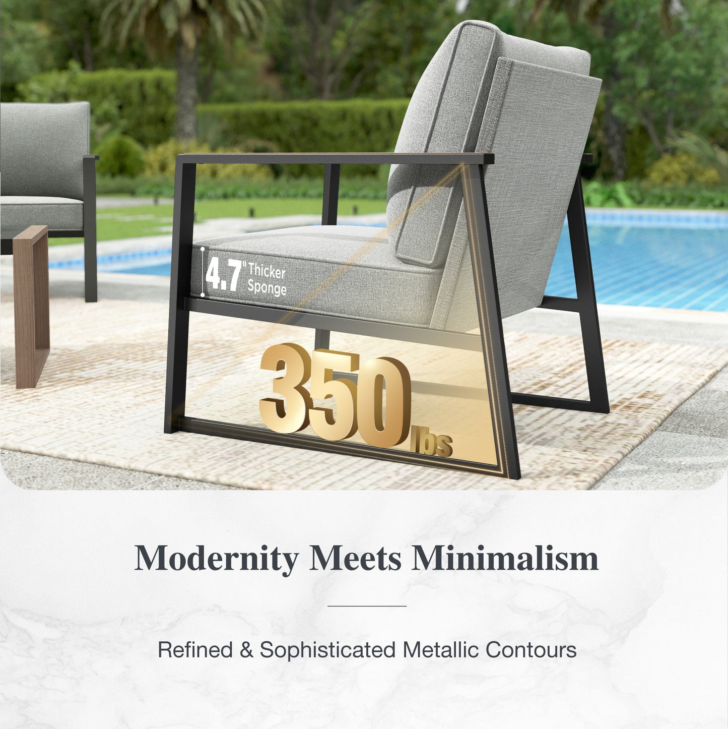 Sophia&William 5 Seat Outdoor Patio Furniture Set Modern Metal Cushioned Conversation Set with Wider Chairs & Wood-grain Coffee Table, Gray