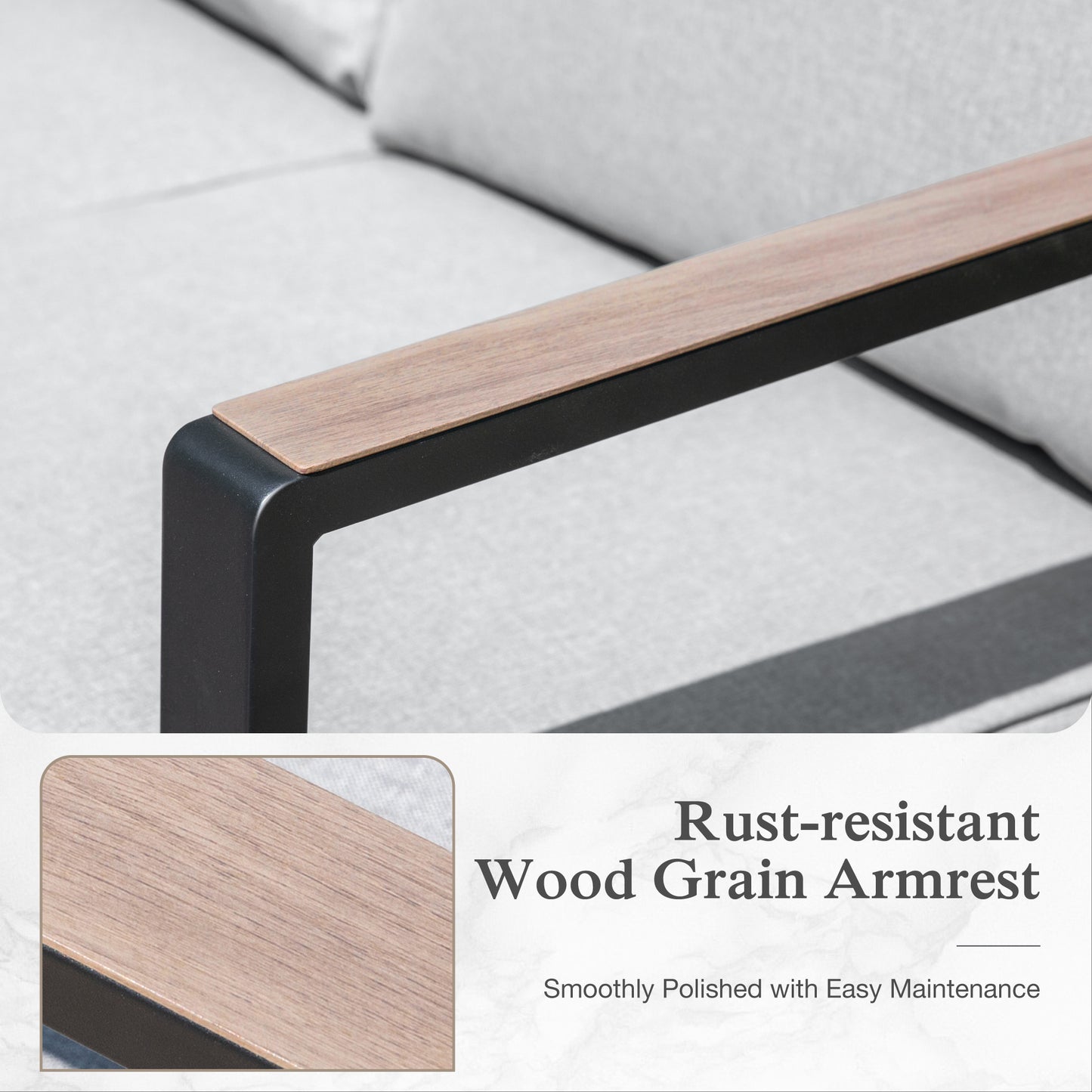 Sophia&William 5 Seat Outdoor Patio Furniture Set Modern Metal Cushioned Conversation Set with Wider Chairs & Wood-grain Coffee Table, Gray