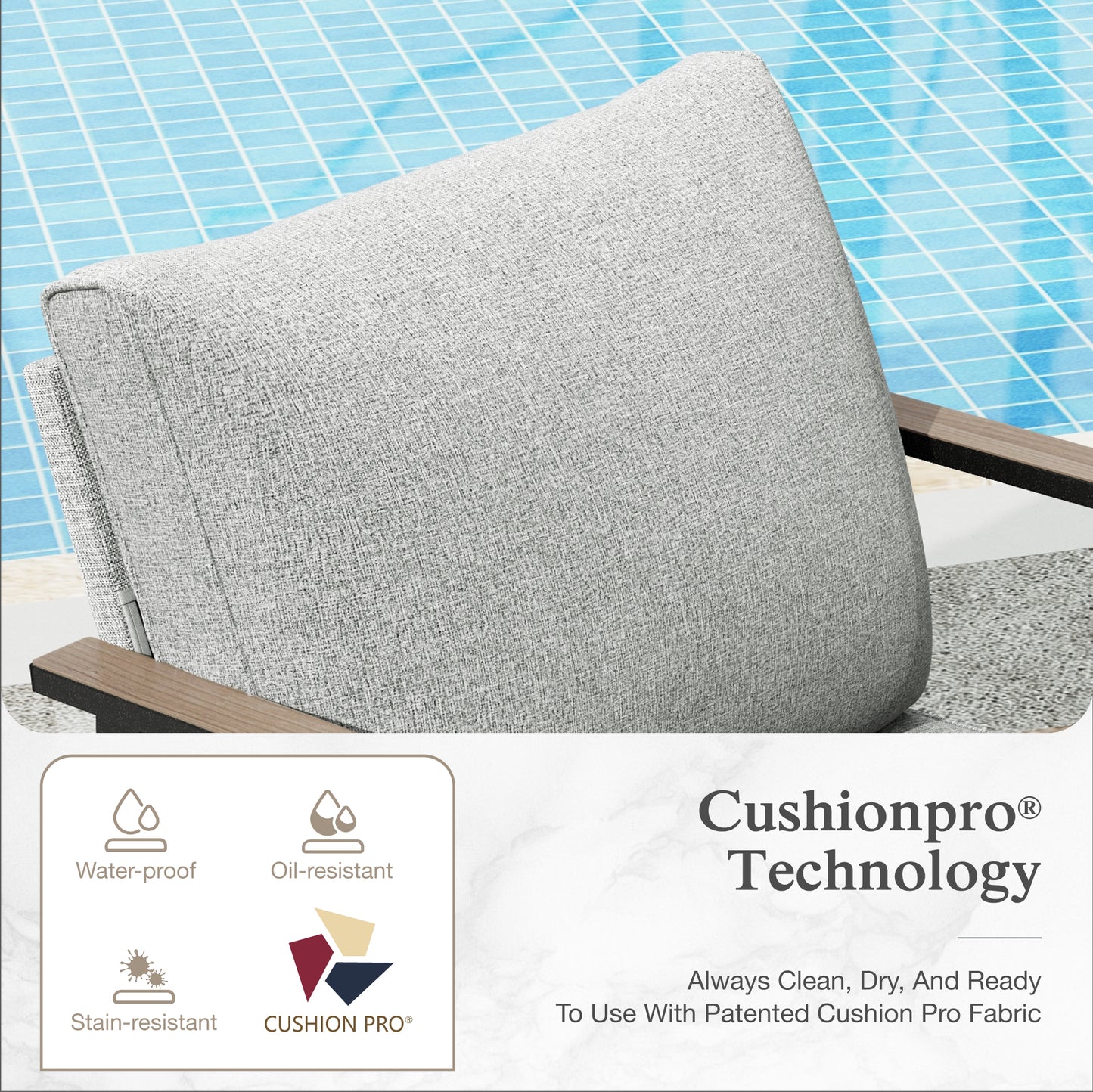 Sophia&William 5 Seat Outdoor Patio Furniture Set Modern Metal Cushioned Conversation Set with Wider Chairs & Wood-grain Coffee Table, Gray