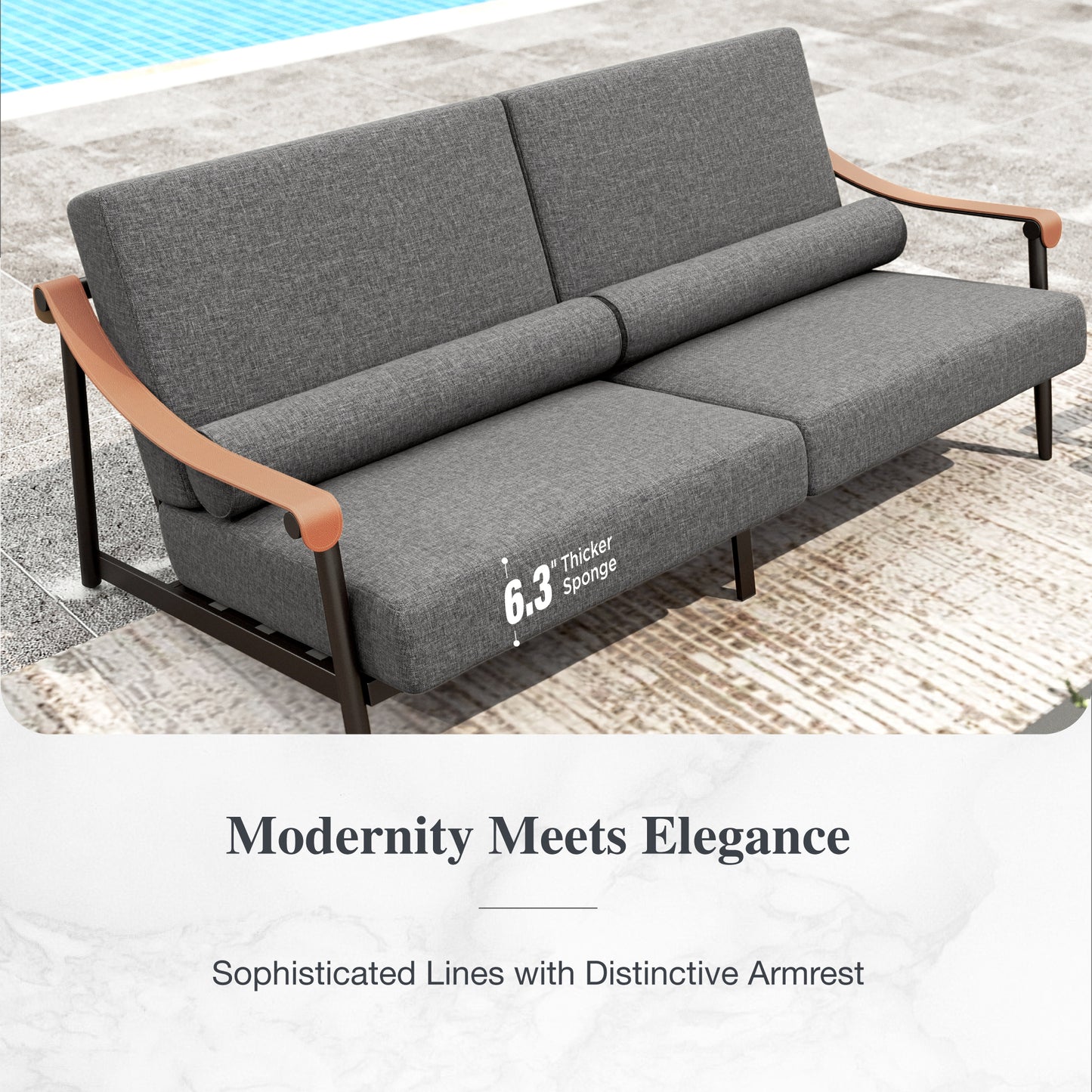 Sophia&William 5 Pieces Outdoor Patio Furniture Set Luxury Metal Conversation Set with 29.5" Deep Seats Reclined Lounge Chairs & Modular Coffee Tables & 6.3" Cushions, Gray