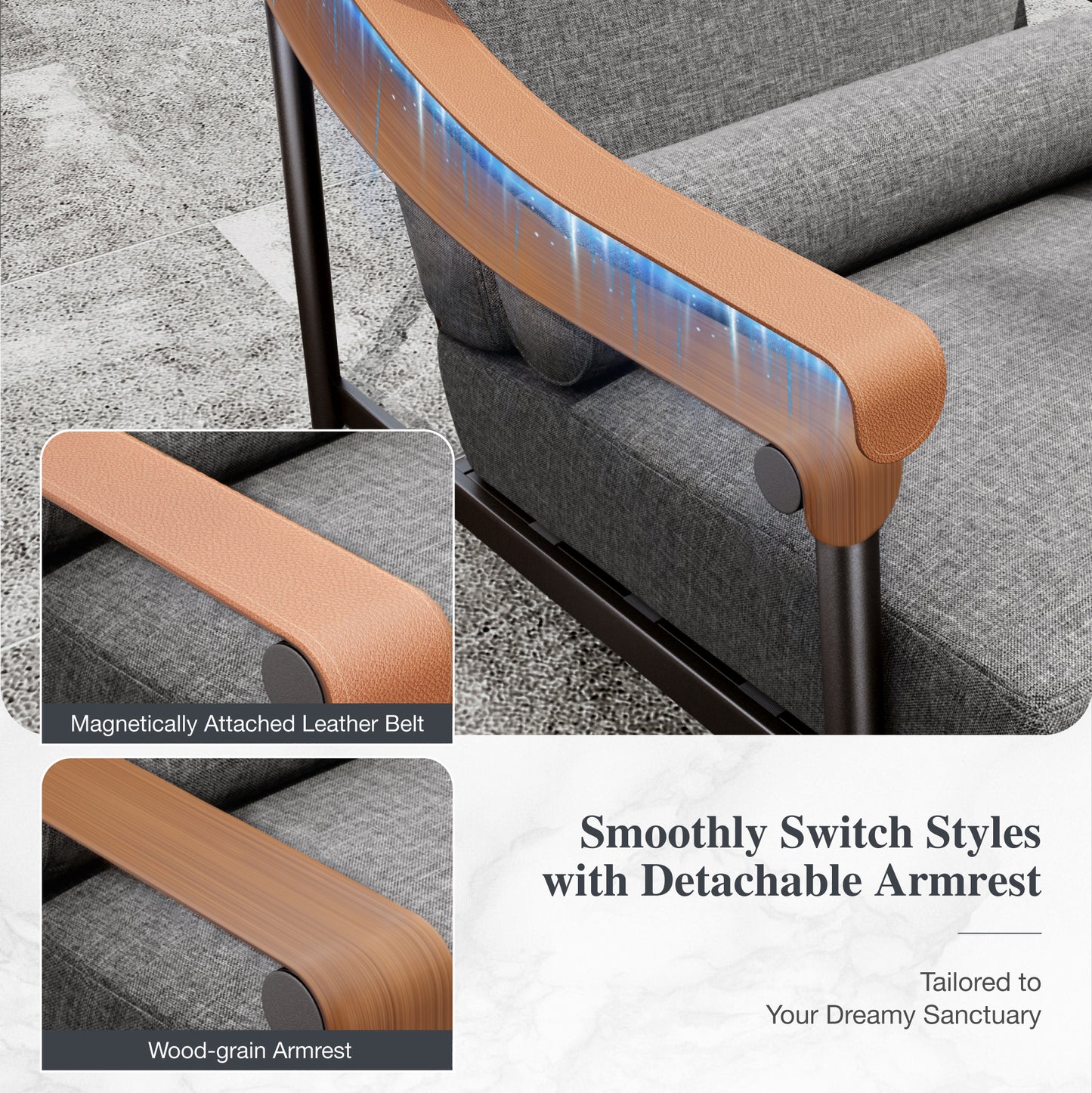 Sophia&William 5 Pieces Outdoor Patio Furniture Set Luxury Metal Conversation Set with 29.5" Deep Seats Reclined Lounge Chairs & Modular Coffee Tables & 6.3" Cushions, Gray