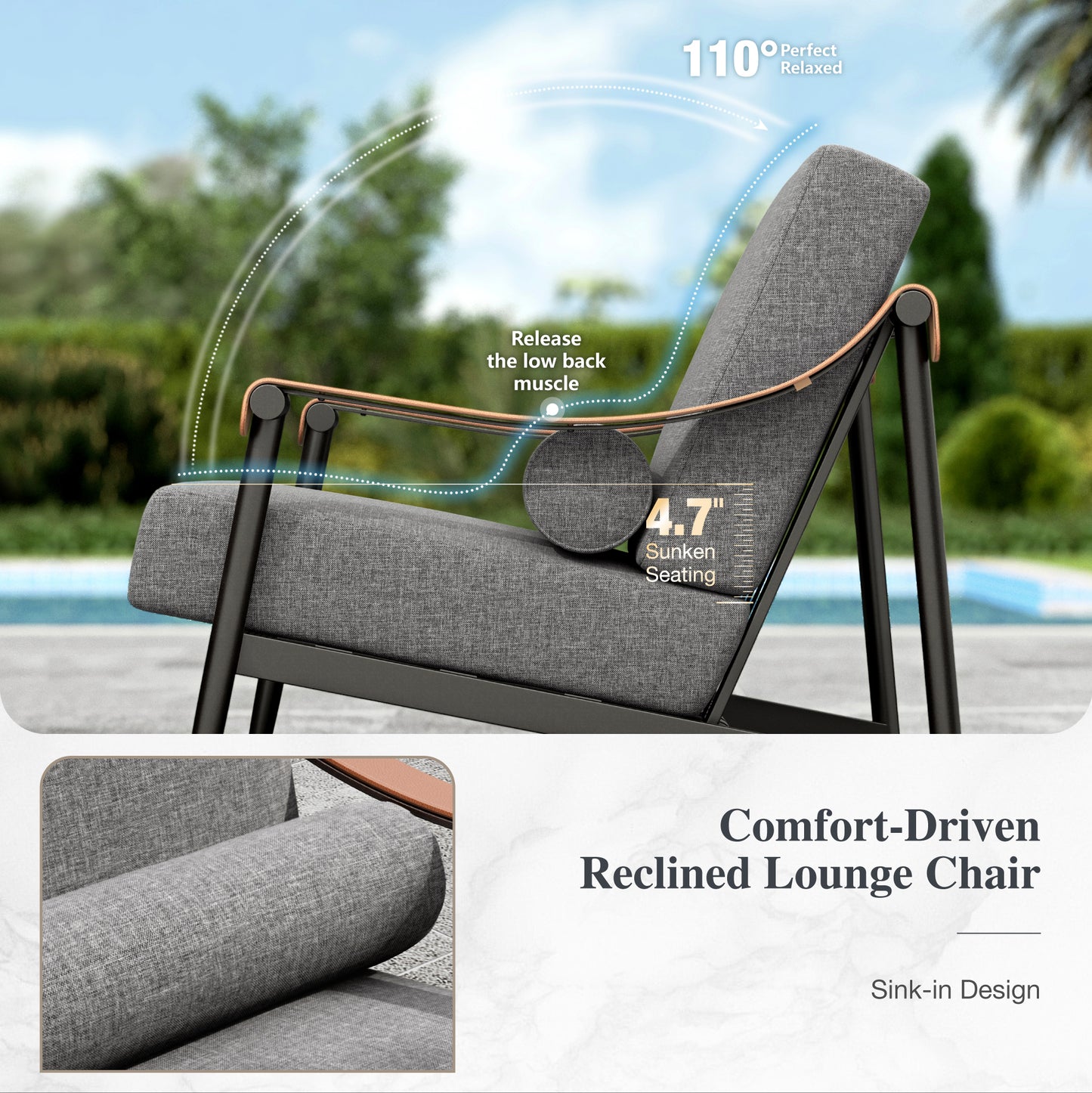 Sophia&William 5 Pieces Outdoor Patio Furniture Set Luxury Metal Conversation Set with 29.5" Deep Seats Reclined Lounge Chairs & Modular Coffee Tables & 6.3" Cushions, Gray